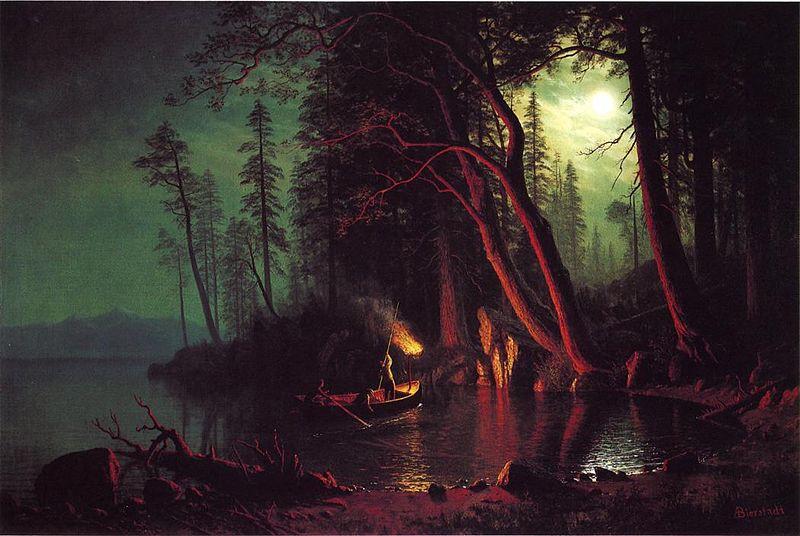 Albert Bierstadt Lake Tahoe, Spearing Fish by Torchlight oil painting picture